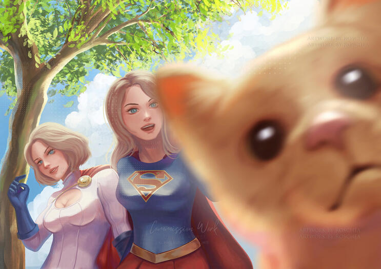 Supergirl, Powergirl, and Streaky!